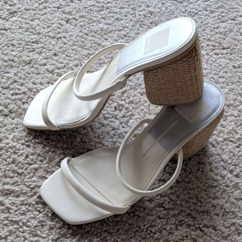 Dolce Vita White Rattan Block High Heel Sandals Sz 8